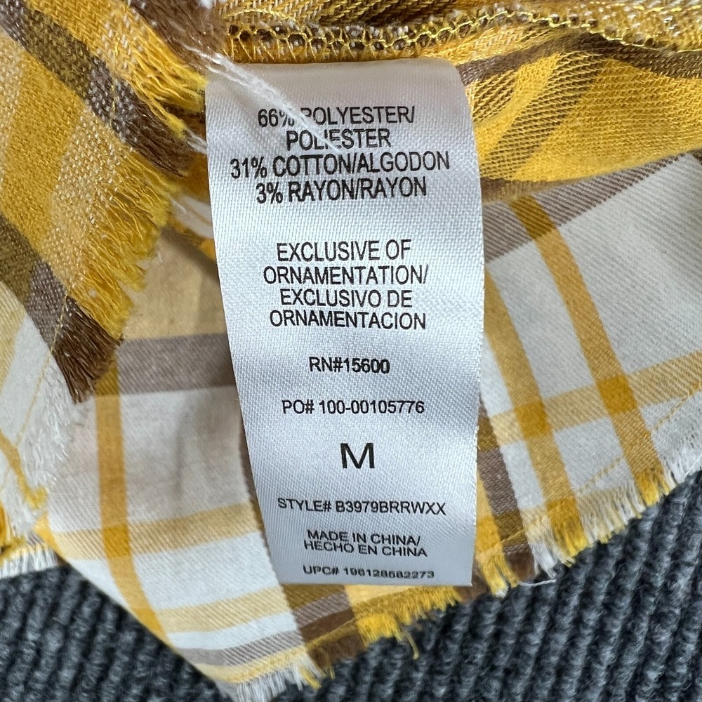 Democracy Womens Shirt Medium Yellow Plaid Long Sleeve Button Up Sharp - Picture 16 of 16